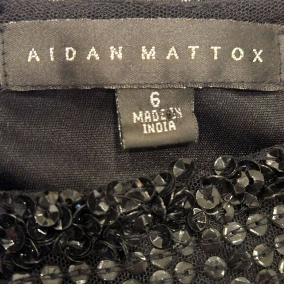 Aidan Mattox Black Sequin Beaded Sheath Evening Cocktail Long Sleeve Dress 6 - Picture 6 of 10